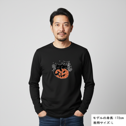 猫 ロン t 猫 長袖 t シャツ ねこ 猫イラスト 黒猫 ハロウィン1