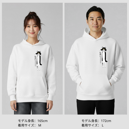 猫 パーカー ねこ かわいい 猫イラストハチワレ猫 ながいー