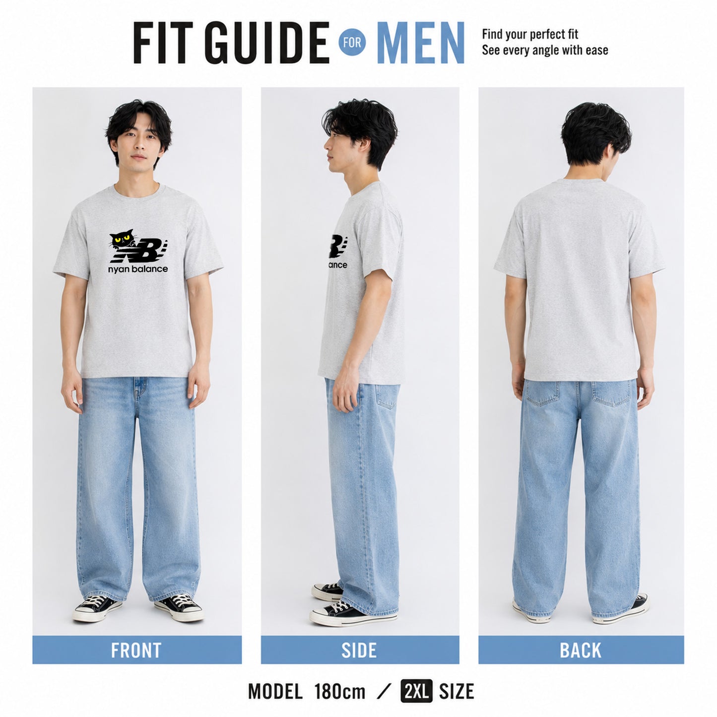 Nyan Balance 猫Tシャツ コットン／ドライが選べる｜おもしろ猫デザイン