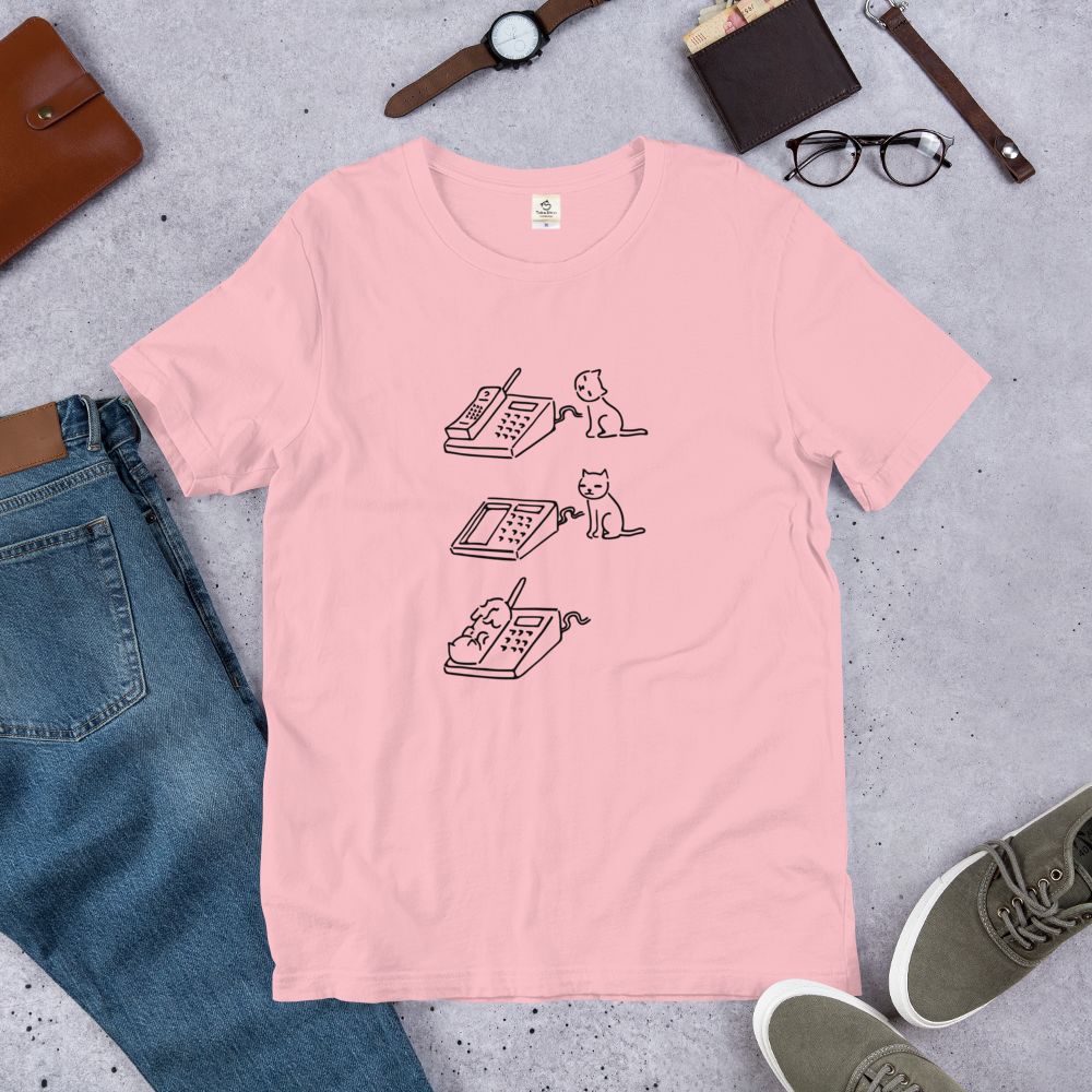 猫tシャツ ねこ 猫イラスト 電話猫 ｜アダルト&キッズサイズ.