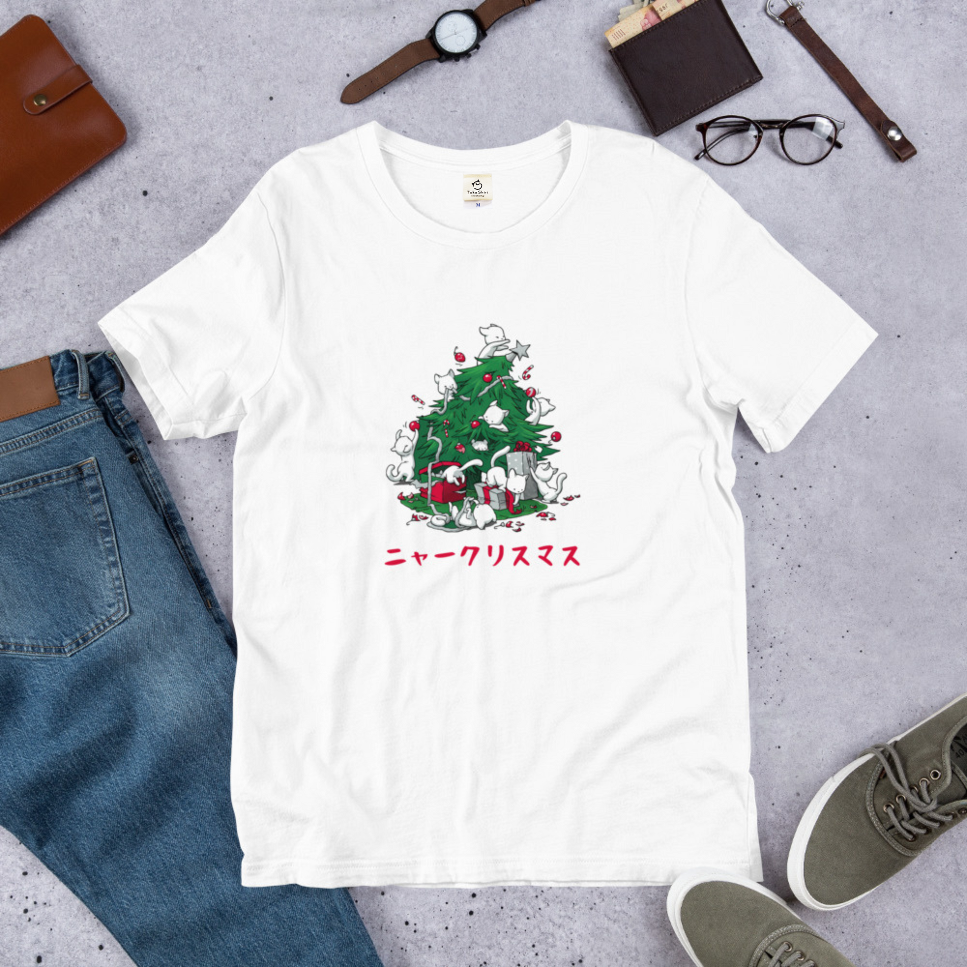 【クリスマス限定商品】猫tシャツ ねこ 猫イラスト 猫クリスマス.