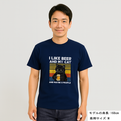 猫tシャツ ドライTシャツ シルキータッチTシャツ ねこ 猫イラスト おもしろ tシャツ  I LIKE BEER AND MY CAT