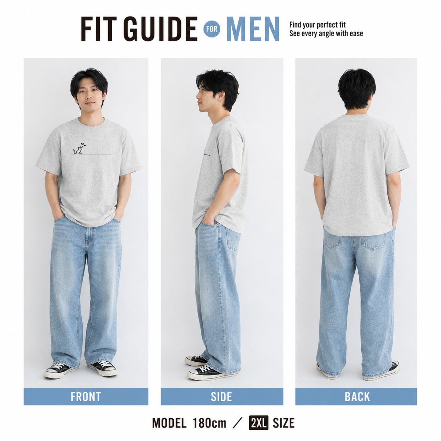 猫 バタフライ Tシャツ ｜ 猫好き・シンプル好きに人気
