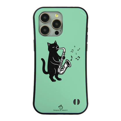 ケース ねこ 猫イラストサックスを吹く スマホ ケース iPhone8, SE2, SE3 ~ ケースiPhone17シリーズ