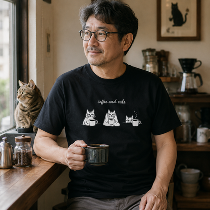 コーヒーと猫 Tシャツ ｜ 猫好き・カフェ好きに人気