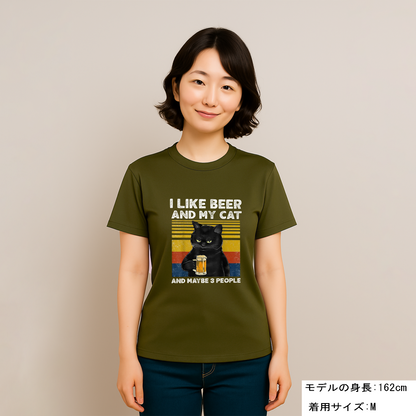 猫tシャツ ドライTシャツ シルキータッチTシャツ ねこ 猫イラスト おもしろ tシャツ  I LIKE BEER AND MY CAT
