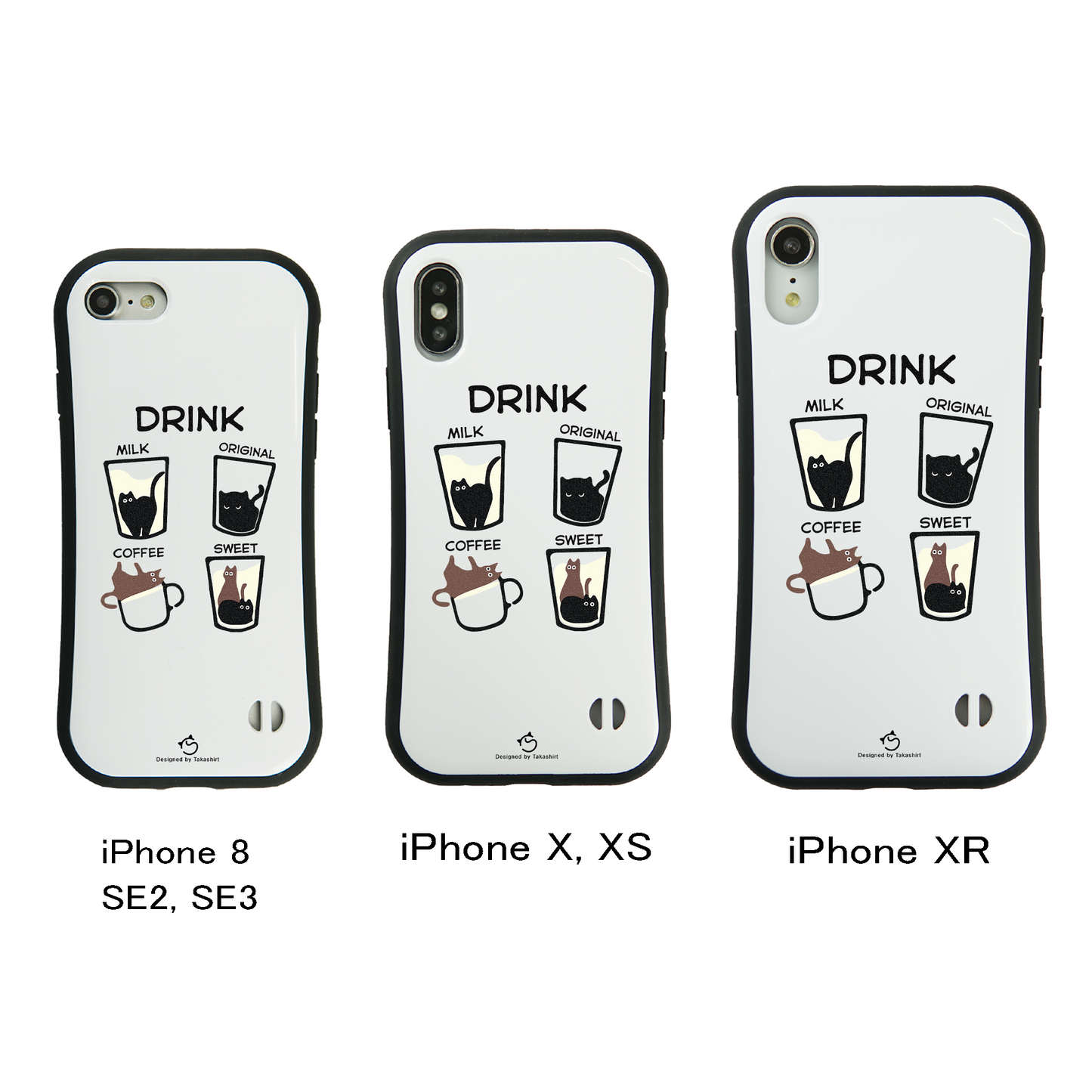 ケース ねこ 猫イラスト 猫ドリンク  スマホ ケース iPhone8, SE2, SE3 ~ ケース iPhone16シリーズ