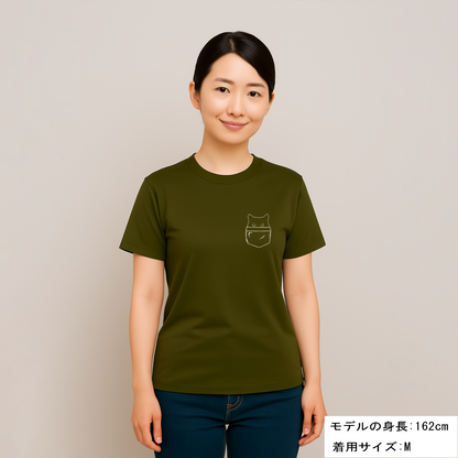 猫tシャツ ドライTシャツ シルキータッチTシャツ ねこ 猫イラスト おもしろ tシャツ ポケット猫 ワンポイント