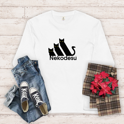 猫 ロン t 猫 長袖 t シャツ ねこ 猫イラスト Nekodesu & ニャンモナイト|フロント&バックプリント