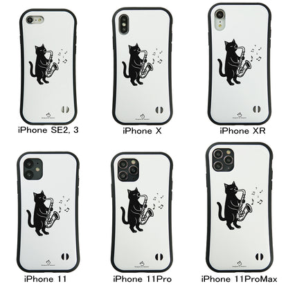 ケース ねこ 猫イラストサックスを吹く スマホ ケース iPhone8, SE2, SE3 ~ ケースiPhone17シリーズ