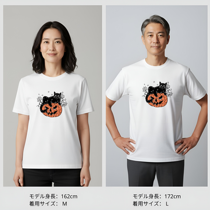 猫tシャツ ねこ 猫イラスト おもしろ tシャツ かわいい ハロウィン1｜アダルト&キッズサイズ