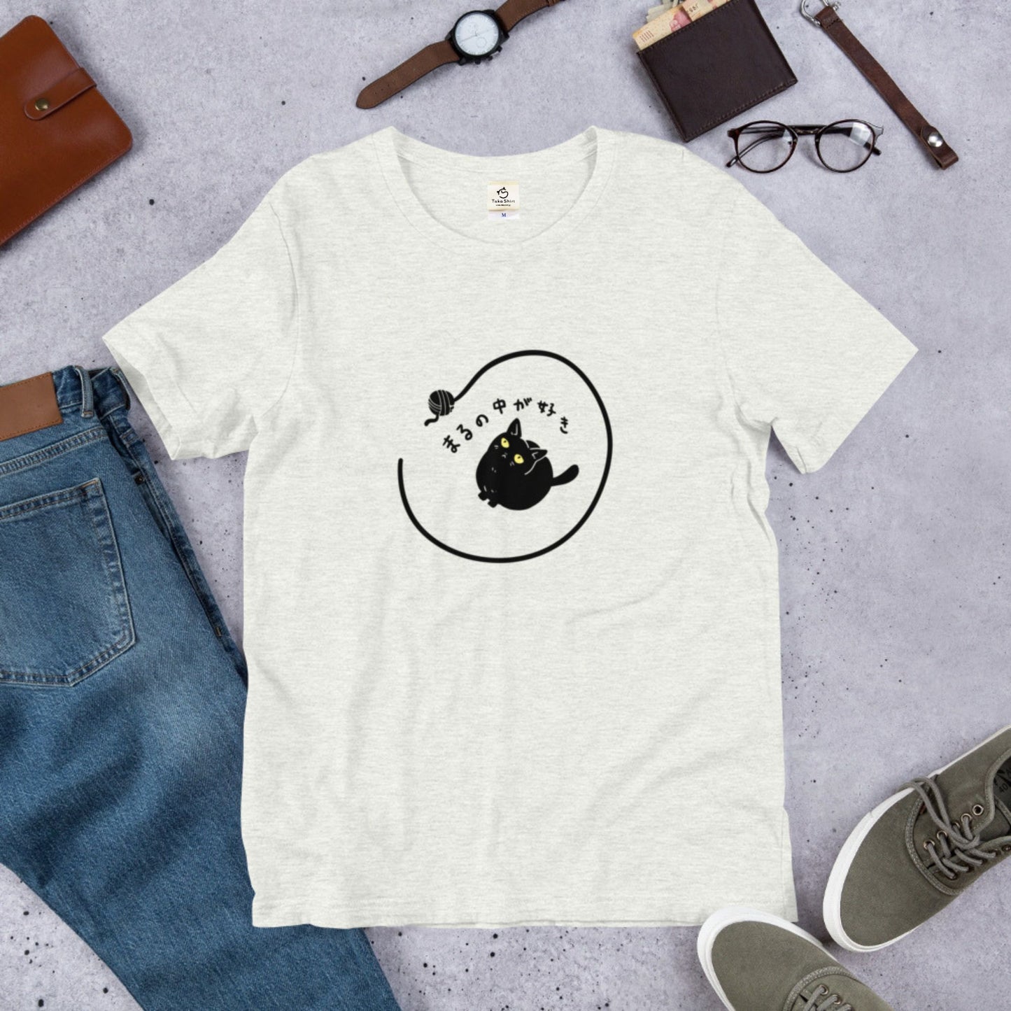 猫tシャツ ねこ 猫イラスト おもしろ tシャツ かわいい まるの中が好き｜アダルト&キッズサイズ.