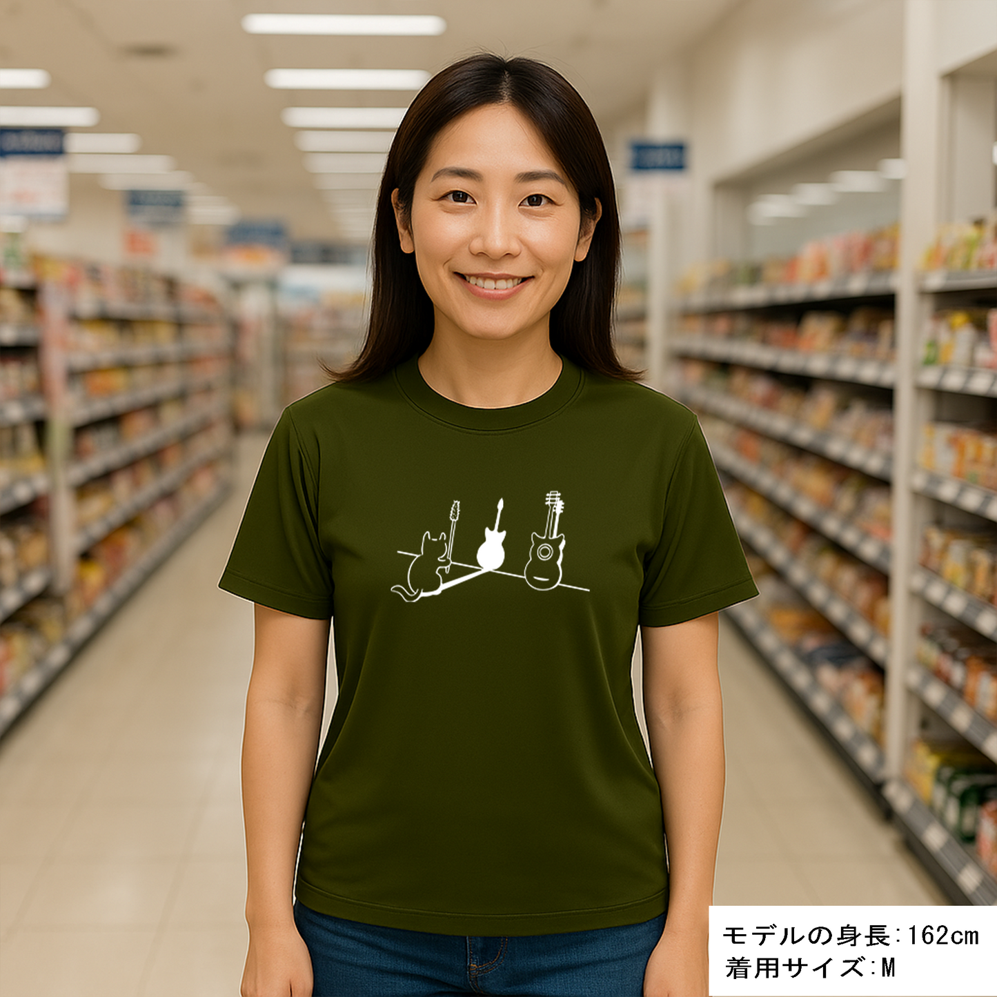 猫tシャツ ドライTシャツ シルキータッチTシャツ ねこ 猫イラスト おもしろ tシャツ 猫ギター