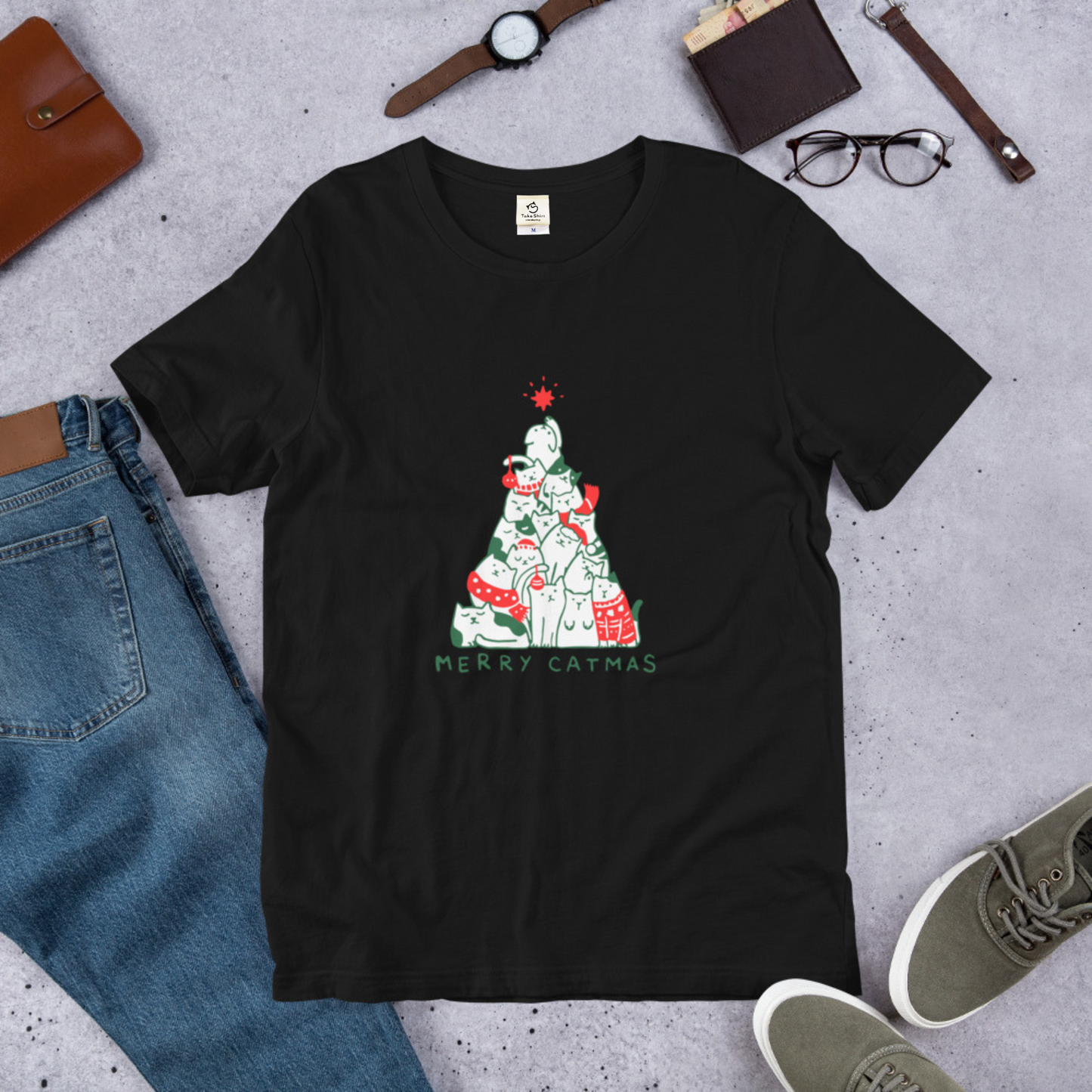 【クリスマス限定商品】猫tシャツ ねこ 猫イラスト 猫クリスマス.
