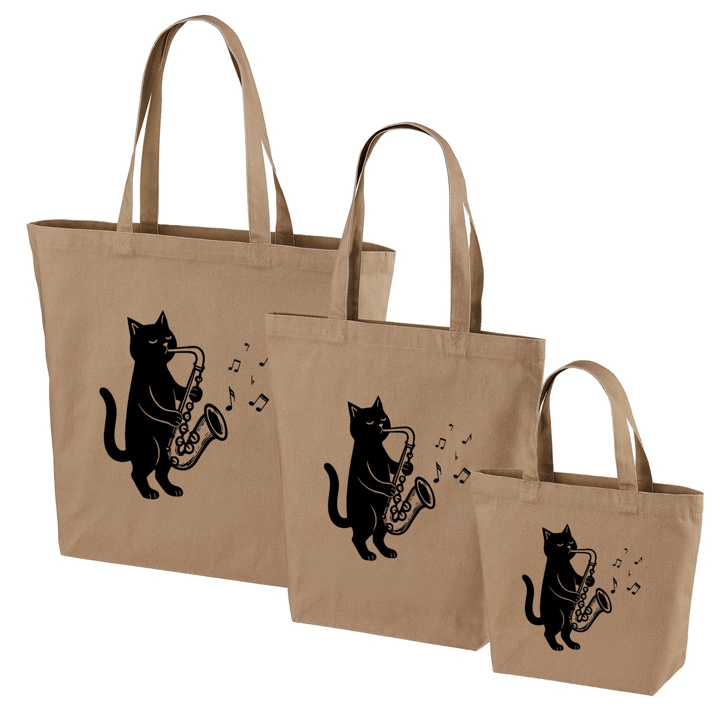 猫トート バッグ  猫 エコ バッグ サックスを吹く