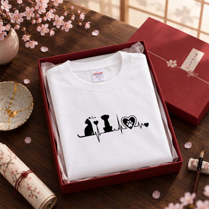 猫 長袖Tシャツ｜猫と犬 ハートビート 猫イラスト｜ねこ ロンT メンズ レディース S-2XL