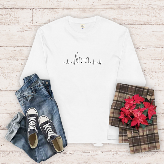 猫 ロン t 猫 長袖 t シャツ ねこ 猫イラスト ハートビート 心電図.