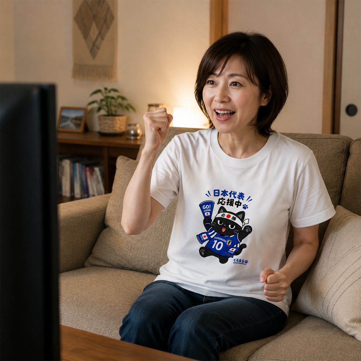 くろまるTシャツ｜日本代表応援中！必勝ハチ巻きワールドカップデザイン