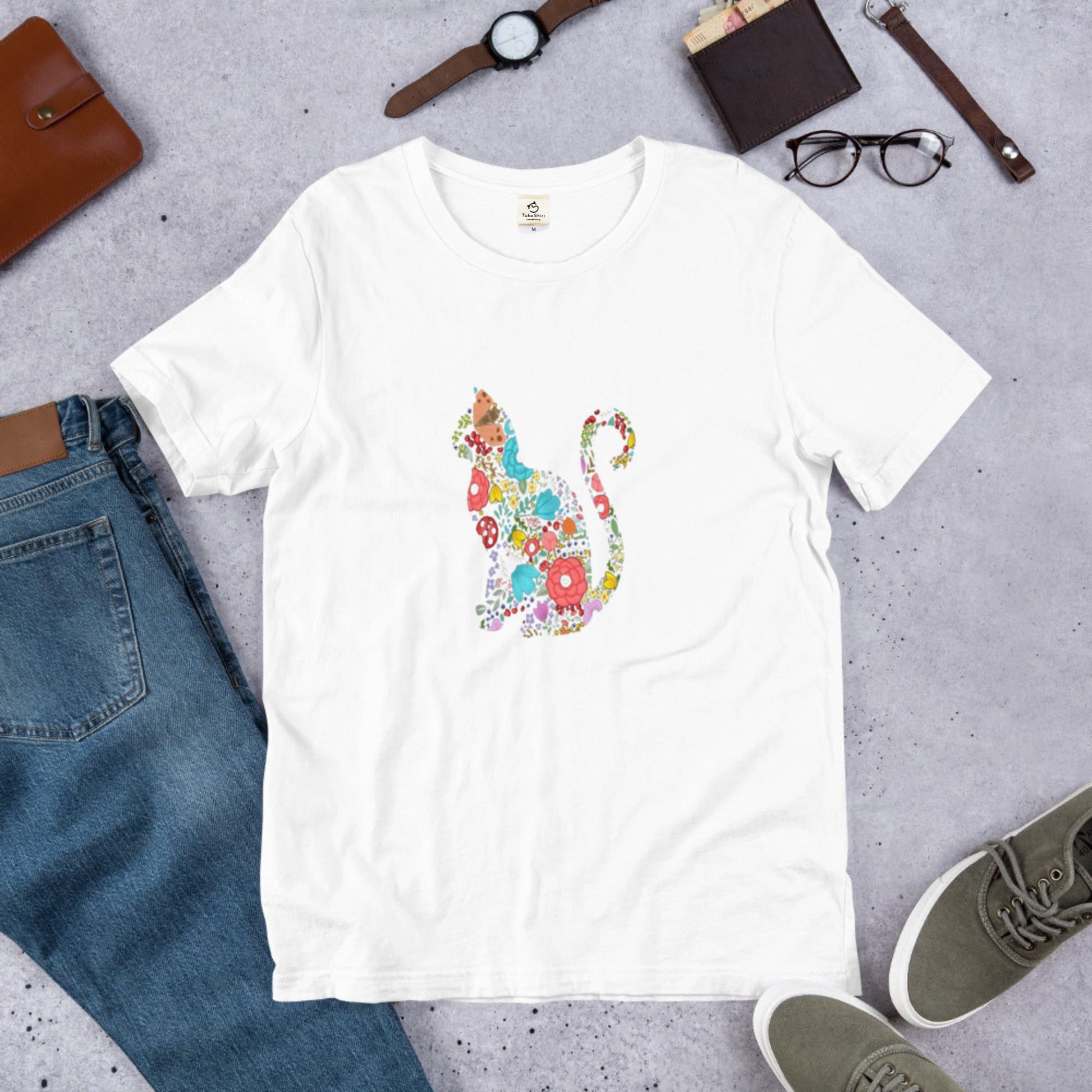 猫tシャツ ねこ 猫イラスト FLOWER CAT｜アダルト&キッズサイズ.