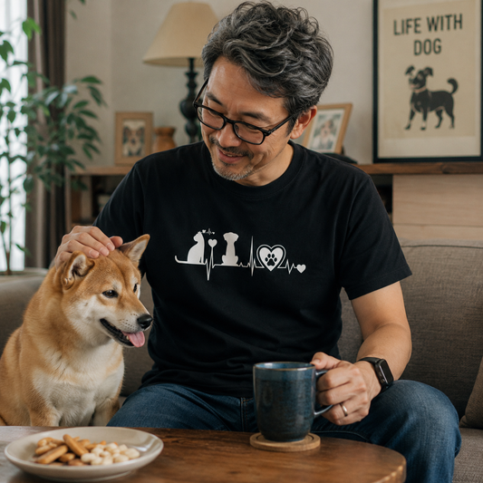 猫と犬 ハートビート Tシャツ | 動物好きに人気