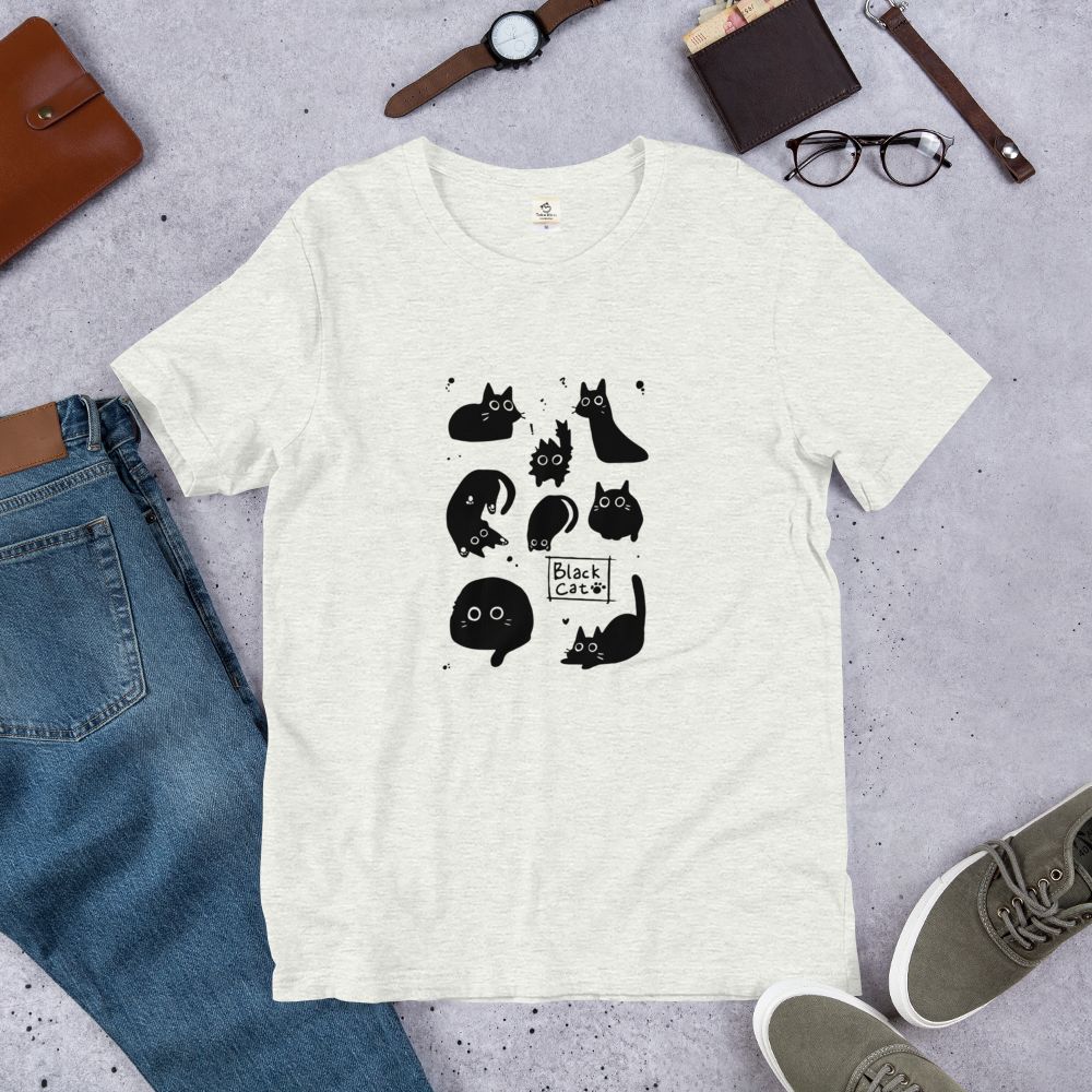 猫tシャツ ねこ 猫イラスト Black Cat 黒猫｜アダルト&キッズサイズ.