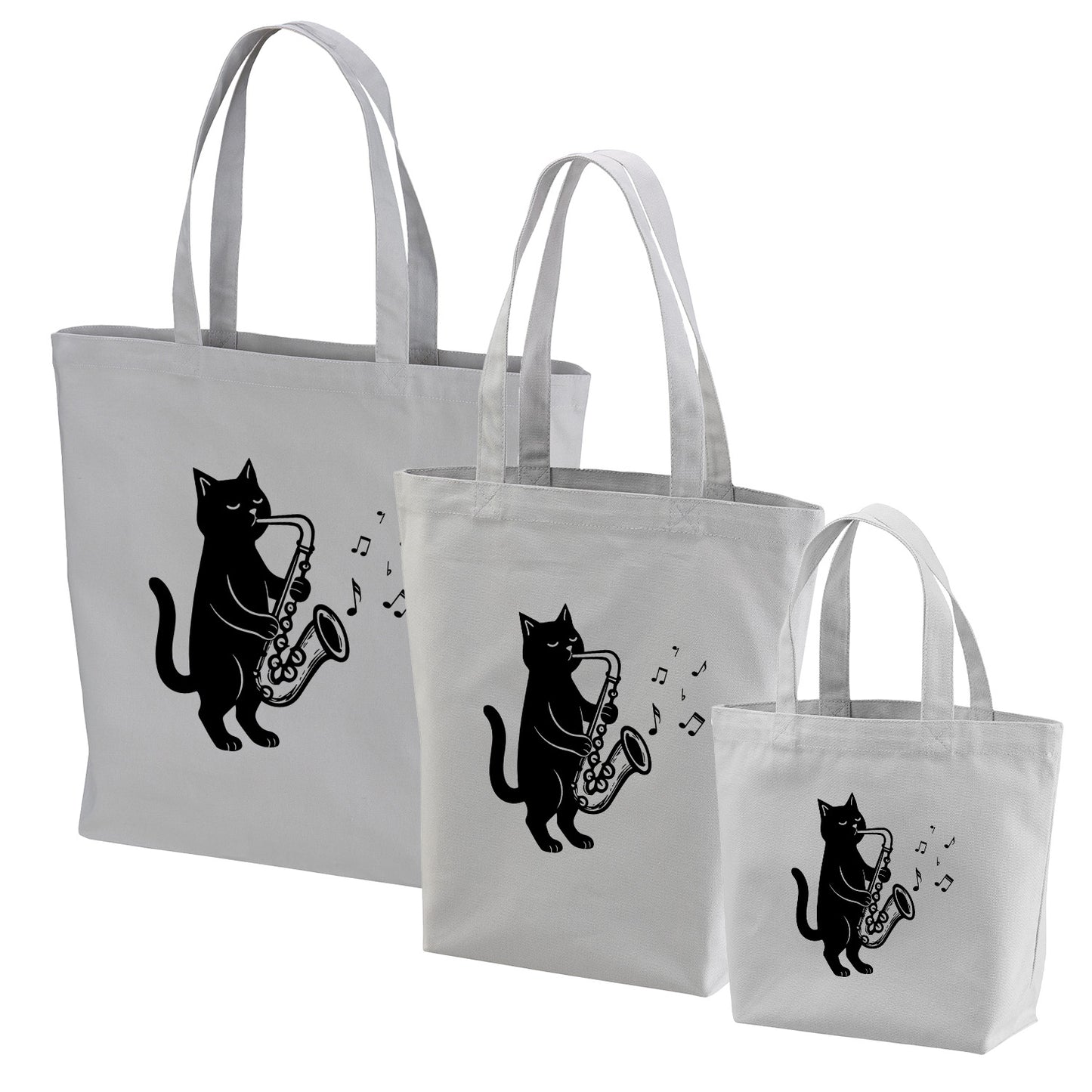 猫トート バッグ  猫 エコ バッグ サックスを吹く