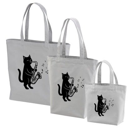 猫トート バッグ  猫 エコ バッグ サックスを吹く