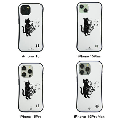 ケース ねこ 猫イラストサックスを吹く スマホ ケース iPhone8, SE2, SE3 ~ ケースiPhone17シリーズ