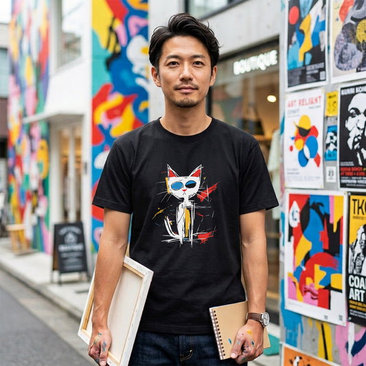 ポップアート黒猫 Tシャツ ｜ 猫好き・おしゃれ好きに人気