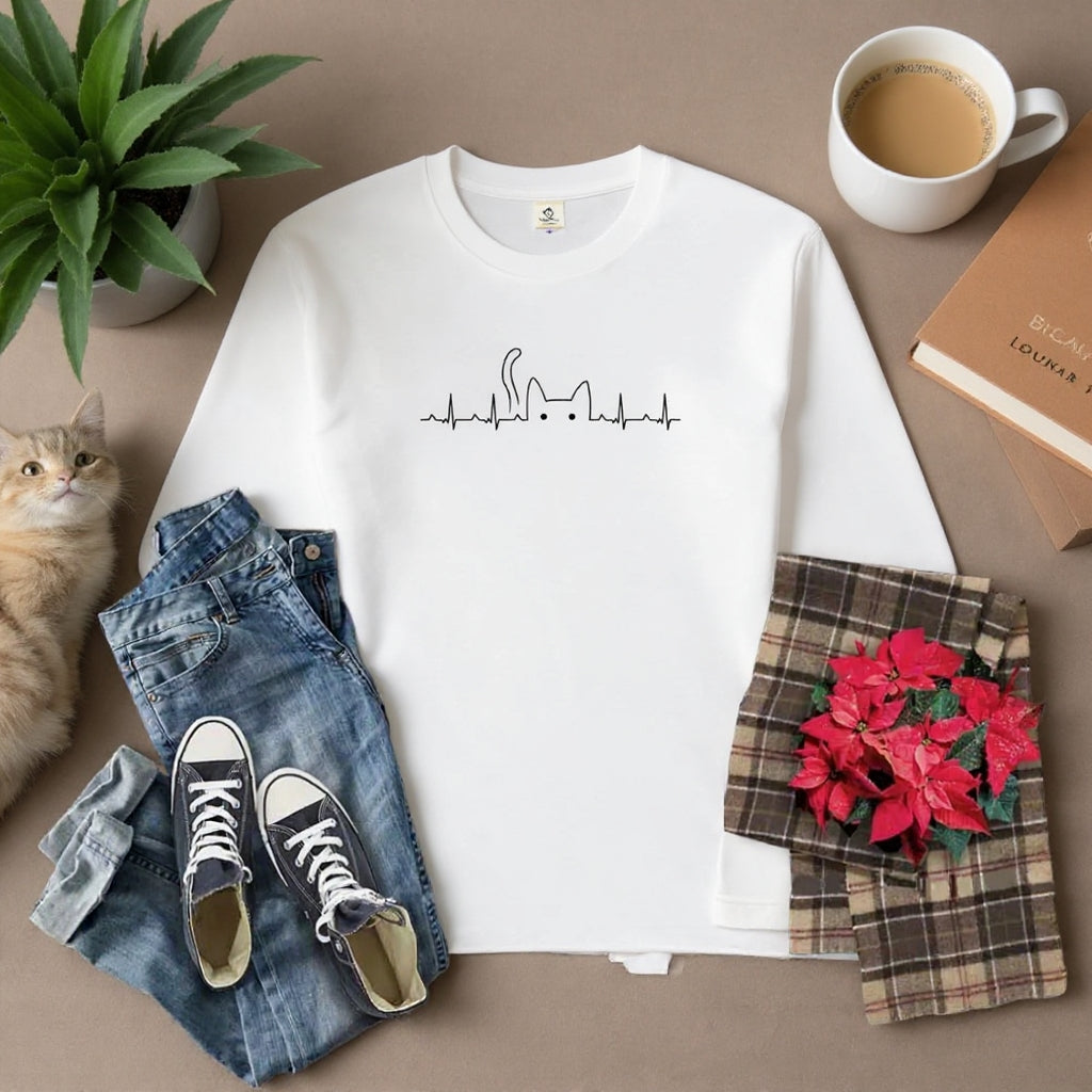 猫 ロン t 猫 長袖 t シャツ ねこ 猫イラスト ハートビート 心電図