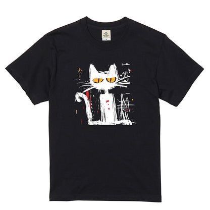 手描き風 黒猫アート Tシャツ ｜ 猫好き・個性的ファッションに人気