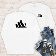 猫 ロン t 猫 長袖 t シャツ ねこ 猫イラスト The Cat Face & Nekodesu  |フロント&バックプリント
