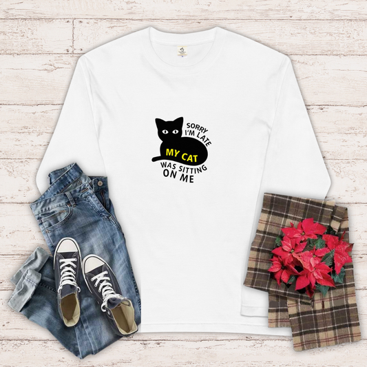 猫 ロン t 猫 長袖 t シャツ ねこ 猫イラスト Sorry i'm late, my cat was sitting on me.