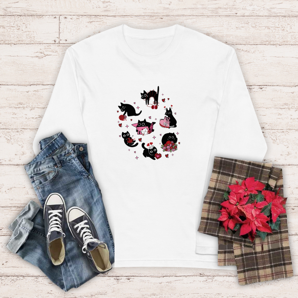 【バレンタイン限定】猫 ロン t 猫 長袖 t シャツ ねこ 可愛い猫イラスト.