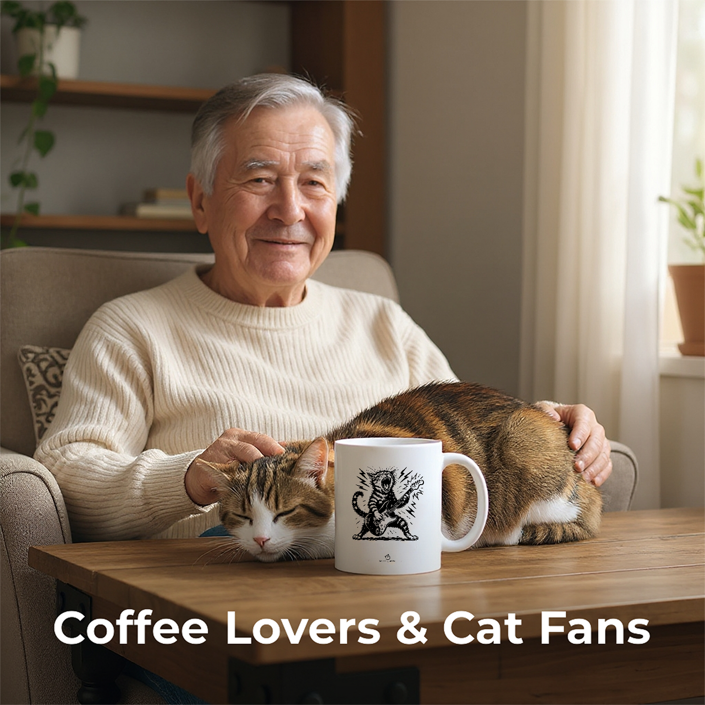 マグカップ 猫イラストロック猫ギター｜猫好きにおすすめの面白い猫グッズ プレゼントにも最適