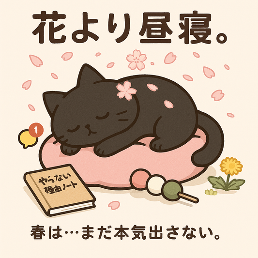 春限定!「花より昼寝」くろまるTシャツ|ゆるくて癒される桜デザイン