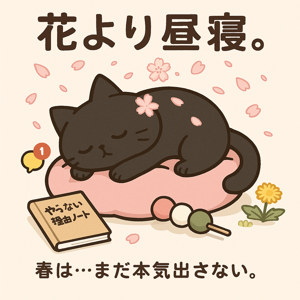 春限定！「花より昼寝」くろまるTシャツ｜ゆるくて癒される桜デザイン