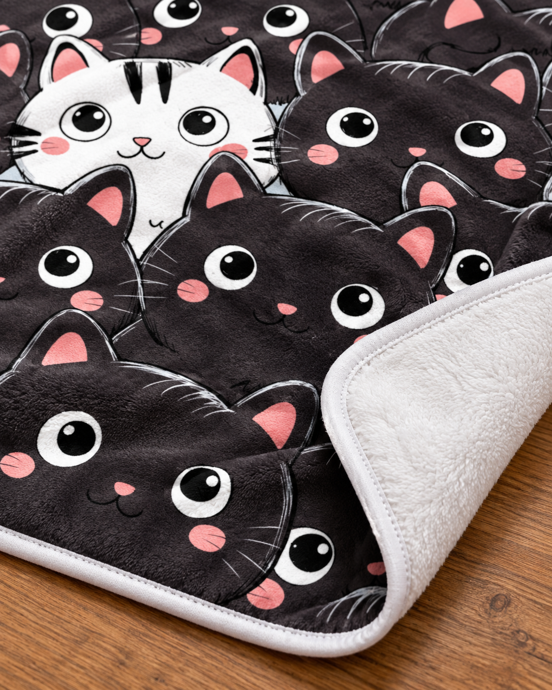 Black And White Cat Pattern 黒猫だらけに白猫が1匹 ブランケット ひざ掛け