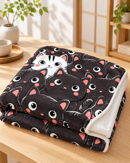 Black And White Cat Pattern 黒猫だらけに白猫が1匹 ブランケット ひざ掛け