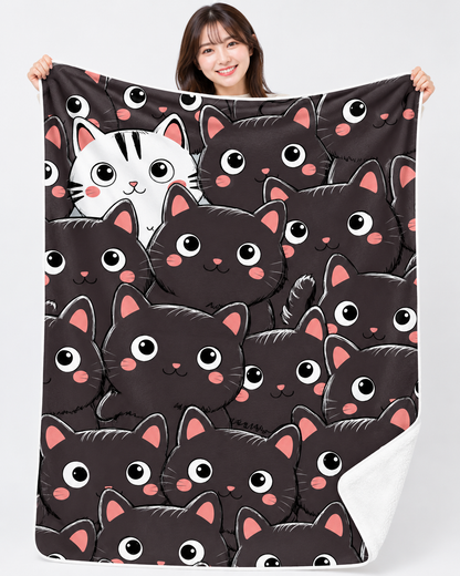 Black And White Cat Pattern 黒猫だらけに白猫が1匹 ブランケット ひざ掛け