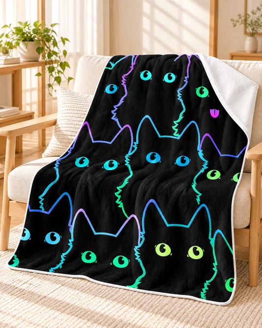 Neon Silhouette Black Cats ネオン黒猫 シルエット ブランケット ひざ掛け