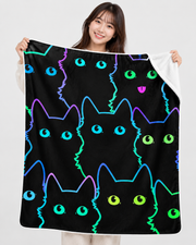 Neon Silhouette Black Cats ネオン黒猫 シルエット ブランケット ひざ掛け