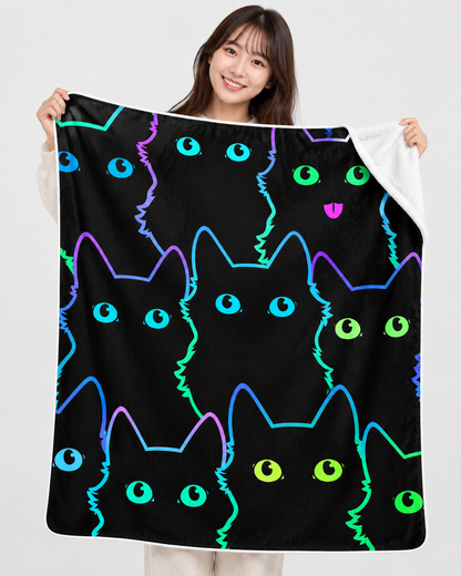 Neon Silhouette Black Cats ネオン黒猫 シルエット ブランケット ひざ掛け