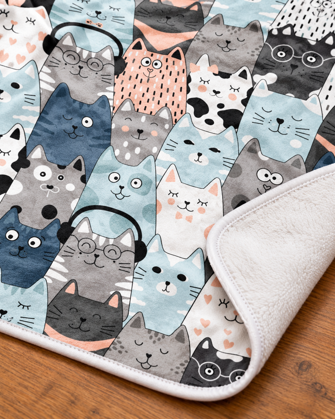 Pastel Nordic Cats 北欧風パステル猫ちゃん総柄 ブランケット ひざ掛け