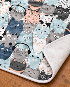 Pastel Nordic Cats 北欧風パステル猫ちゃん総柄 ブランケット ひざ掛け
