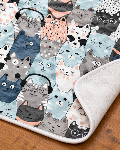 Pastel Nordic Cats 北欧風パステル猫ちゃん総柄 ブランケット ひざ掛け