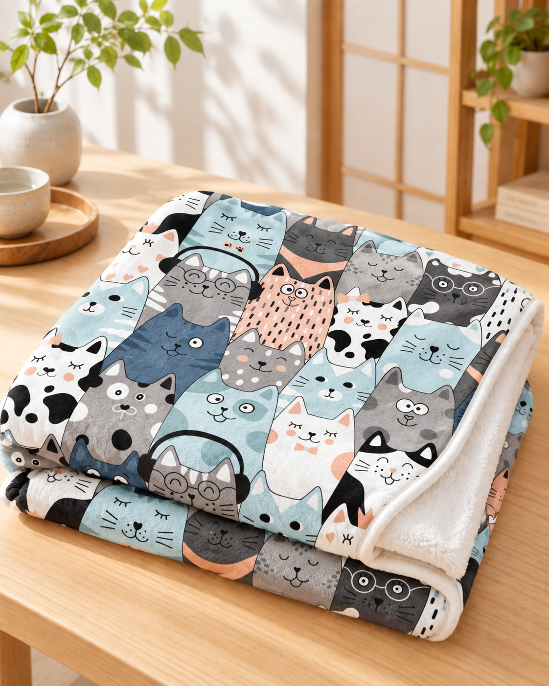 Pastel Nordic Cats 北欧風パステル猫ちゃん総柄 ブランケット ひざ掛け