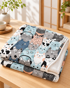 Pastel Nordic Cats 北欧風パステル猫ちゃん総柄 ブランケット ひざ掛け