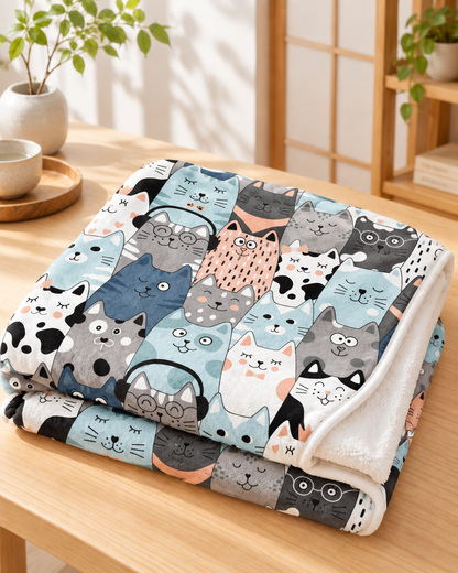 Pastel Nordic Cats 北欧風パステル猫ちゃん総柄 ブランケット ひざ掛け
