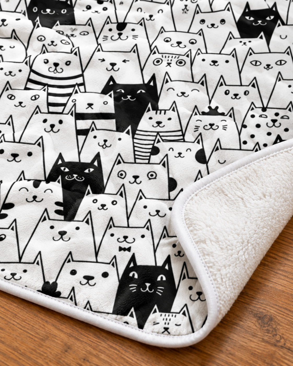Monochrome Doodle Cats  モノクロ手描き猫ちゃん総柄 ブランケット ひざ掛け